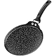 Innerwell Nonstick Crepe Pan, Comal Dosa Pan Tawa Griddle Pancake Pan, 10 Inch Tortilla Pan with Stay-Cool Handle, Induction Compatible, 100% PFOA Free, Black