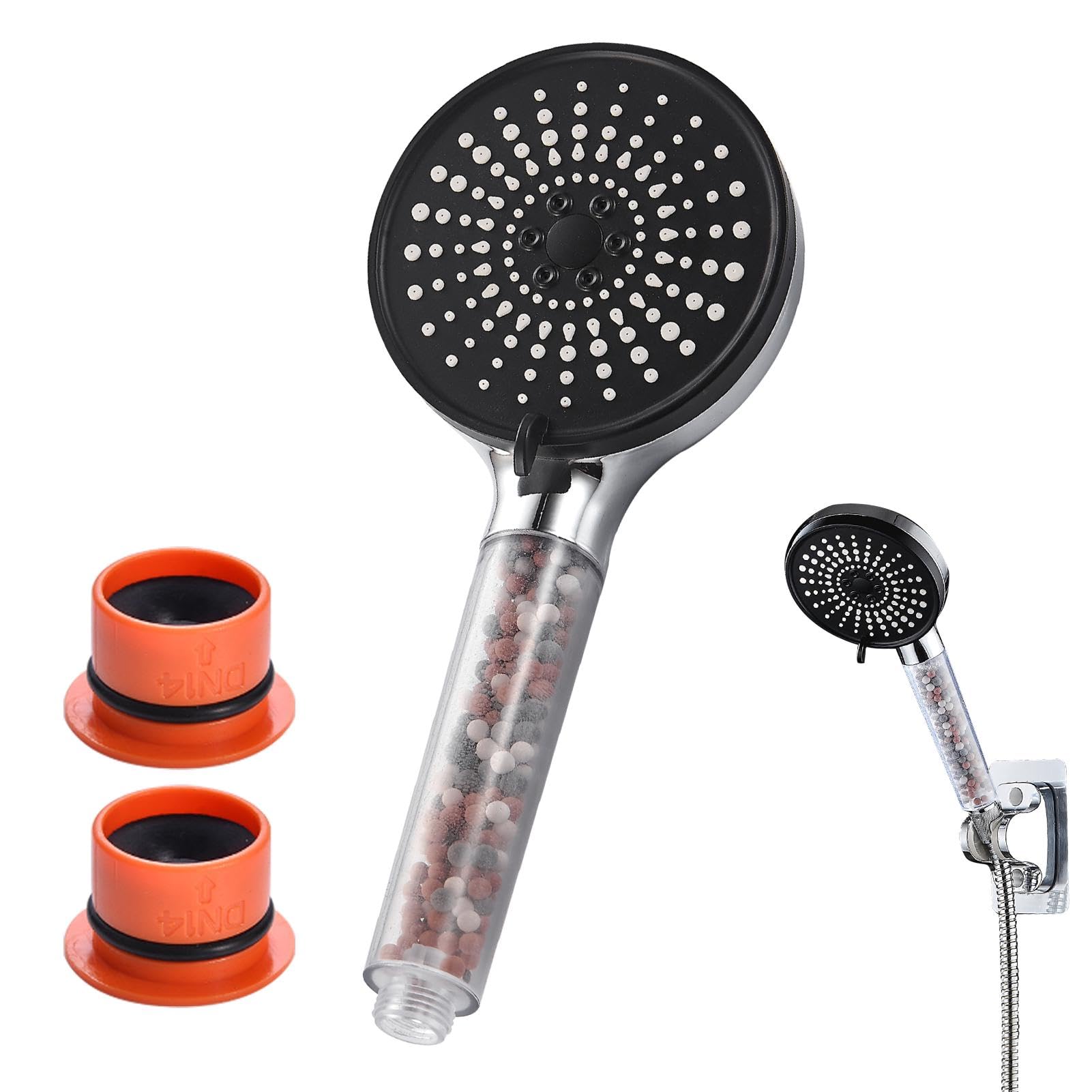 Shower Head with Beads, 13cm Large Shower Head with 2pcs Check Valve, Powerful High Pressure Bath Shower Parts Handheld Showers for Home Gym Use