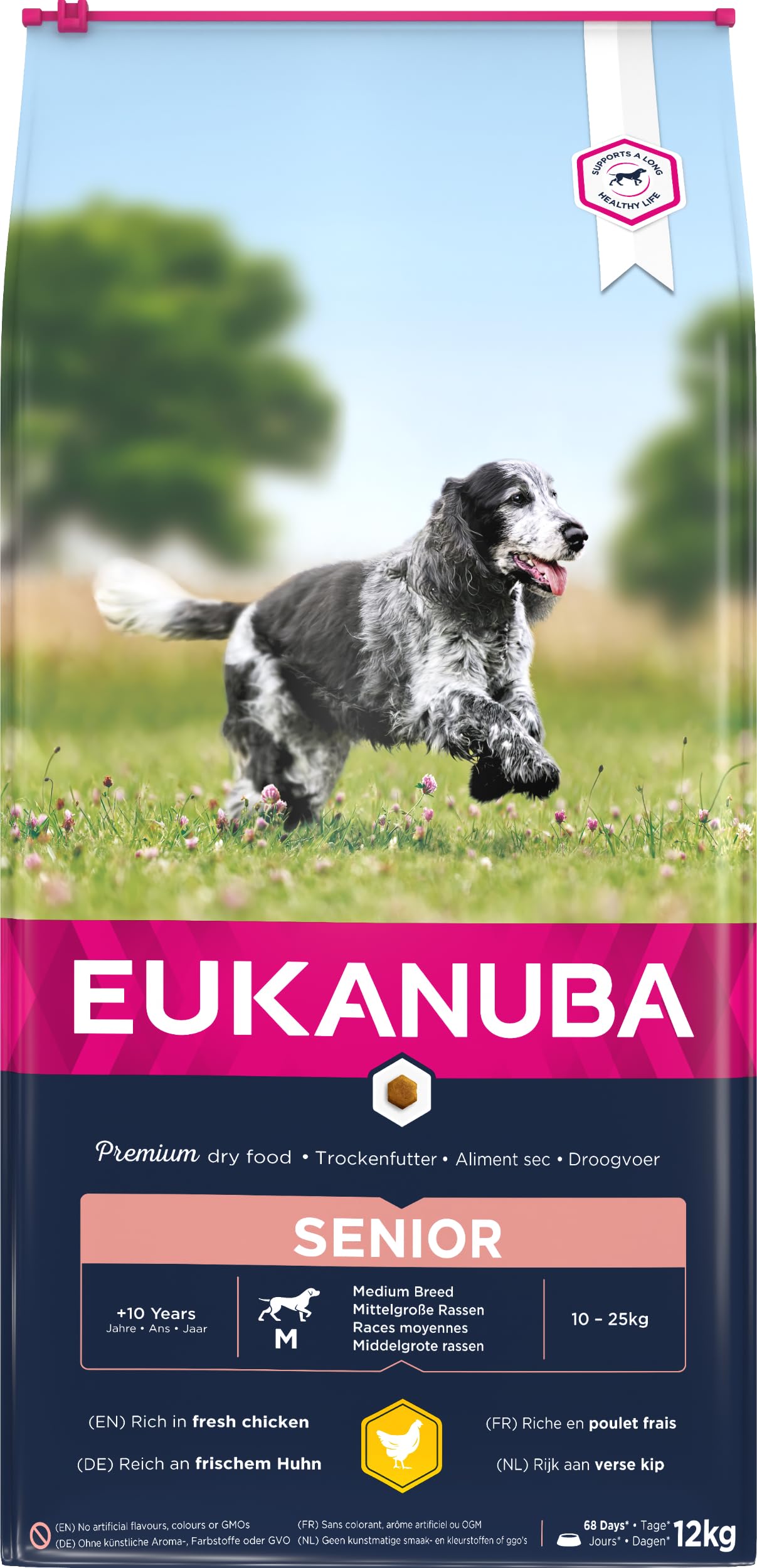 Eukanuba Senior Dog Food for Medium Dogs Rich in Fresh Chicken For the Optimal Body Condition of Your Dog, 12kg