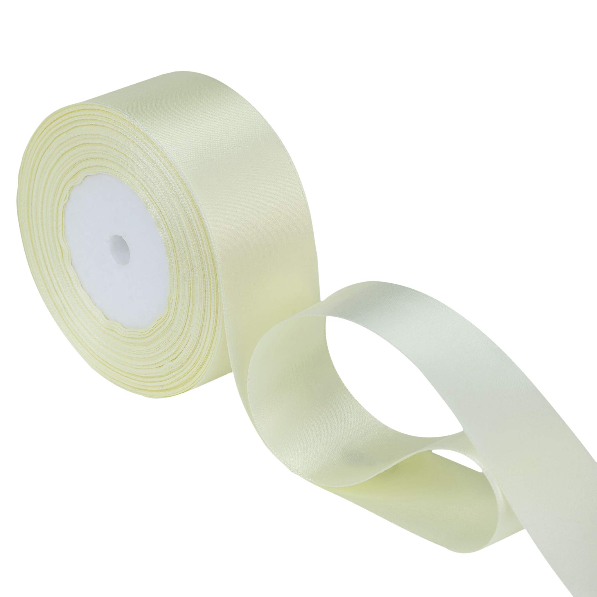 Trimming Shop Ivory Ribbon Roll - 25mm x 25 Metres - Double Sided Satin Brightly Coloured - 100% Polyester - for Gift Wrapping, Decorating, Arts and Craft - Machine Washable