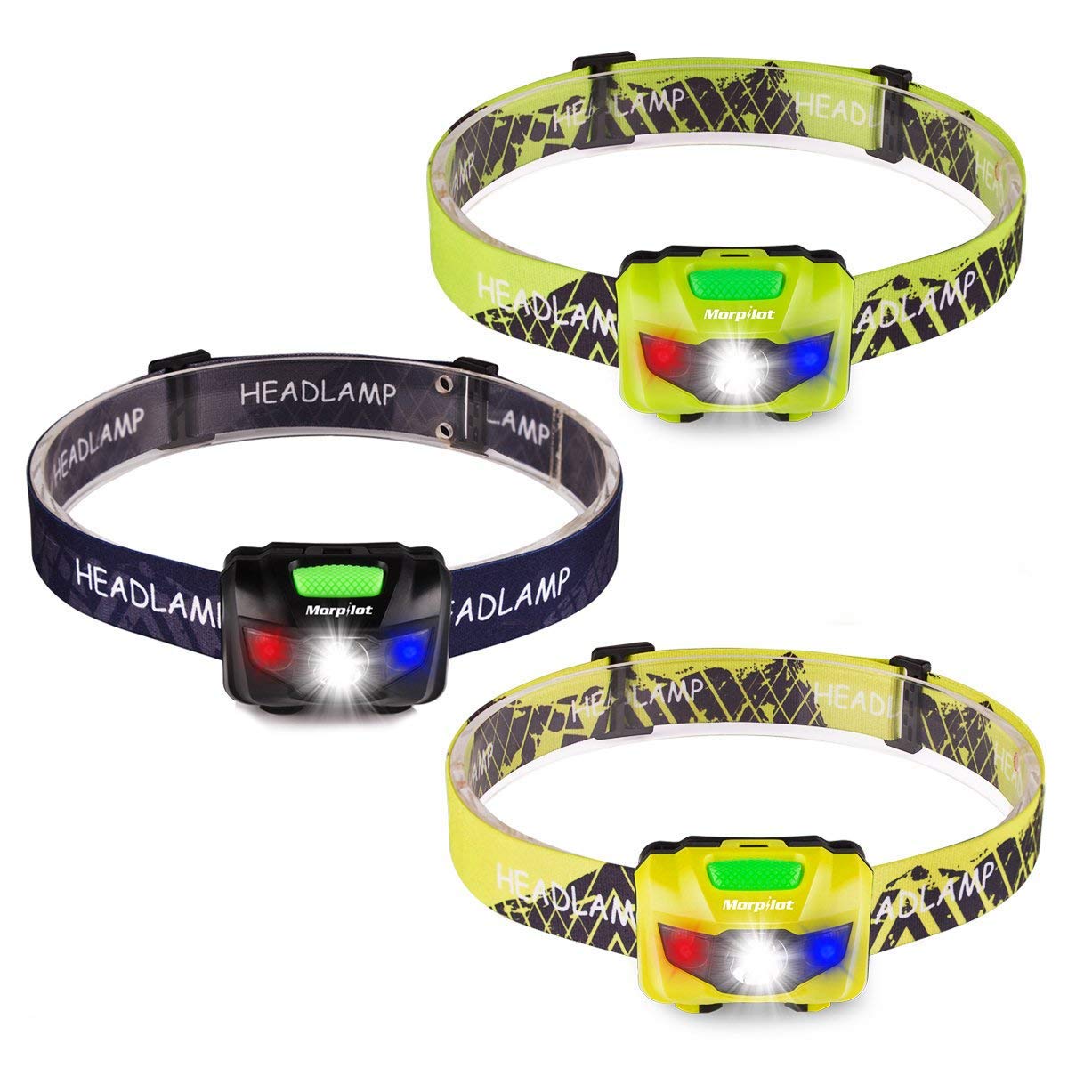 Morpilot LED Headlamp, Super Bright 180 Lumen, 5 Modes Emergency Flashlight Headlight, Waterproof Lightweight with SOS Strobe for Camping, Caving, Hiking, Walking, 3 Packs, 9 AAA Batteries Incl