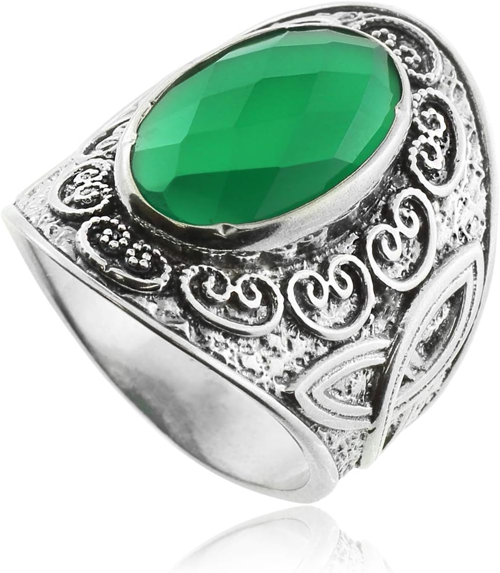 Celtic Rings Green Agate Silver