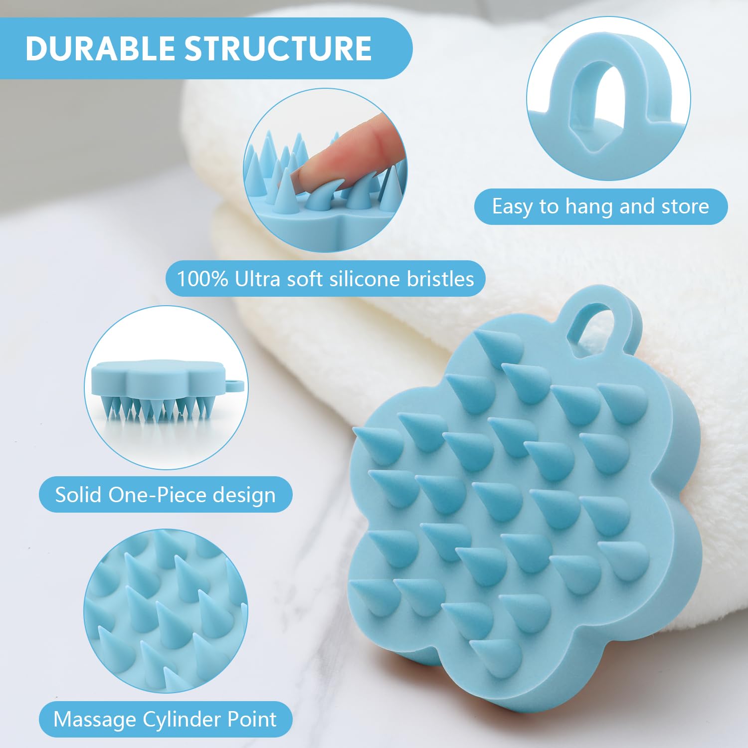 Silicone Massager Hair Brush, Ntegrated Silicone Design, Hair Scrubber with Soft Silicone Bristles for Shower, Dandruff Removal & Relax Scalp, Wet Dry Shampoo Brush Fit for Men, Women & Kids(Blue)