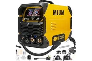 MJUM 160A 4-in-1 AI Welding Machine: Dual Voltage 110V/220V Gas MIG/Flux Core/Lift TIG/Stick Welder – Smart Synergic Control IGBT Inverter HD LED Display for Home Repair Auto Restoration Metal Fabrication