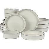 Bloomhouse - Two Time Oprah's Favorite Things Winner - Santorini Mist Double Bowl Terracotta Reactive Glaze Plates and Bowls Dinnerware Set - Moonstone White, Service for Four (16pcs)