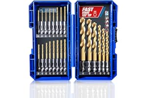 HIGHFIRE 22 Pieces Hex Shank Drill Bit Set for Impact Driver, HSS Twist Titanium Drill Bits for Metal, Hex Drive Quick Change Drill Bits Set