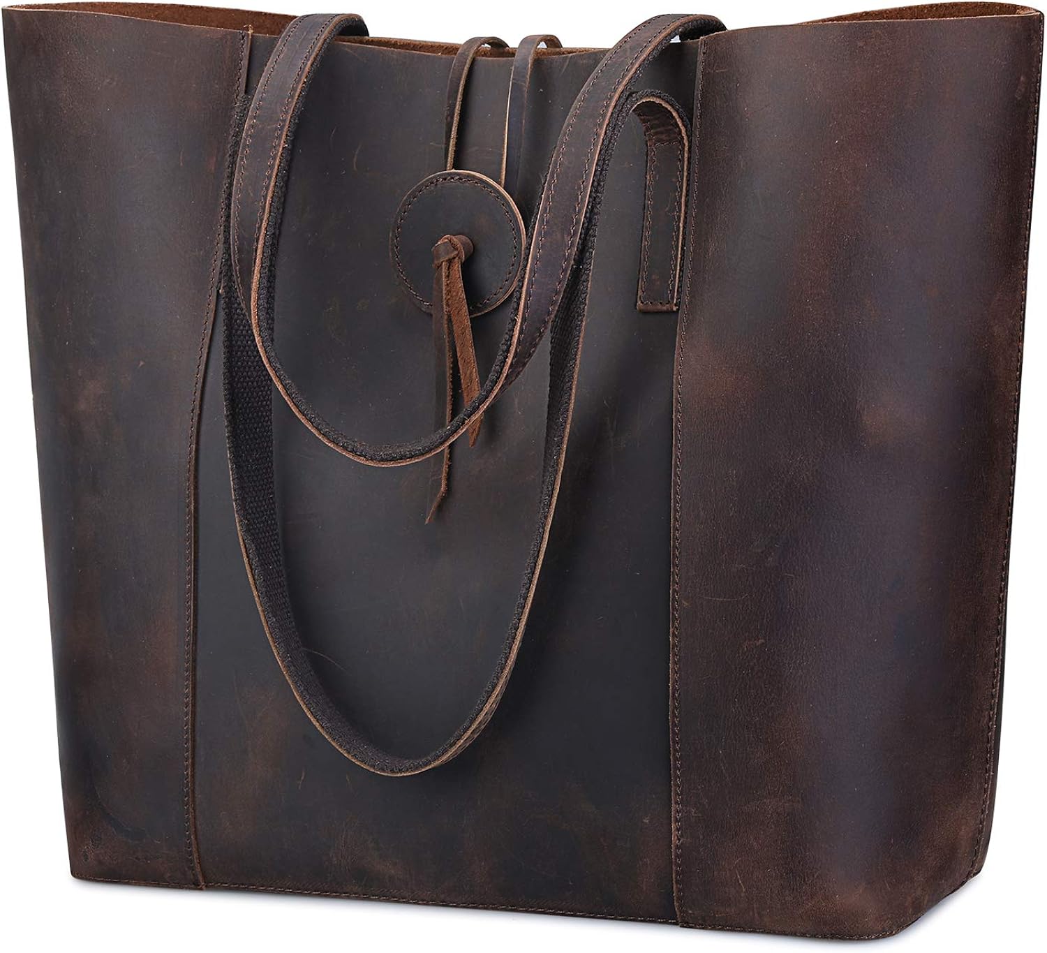 S-ZONE 15-inch Laptop Large Vintage Women Crazy Horse Leather Tote with Removable Pouch Shoulder Bag Handbag