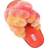 JIASUQI Women's Open Toe Slippers Fuzzy Fluffy House Slippers for Women Cozy Criss Cross Furry Slides Slippers