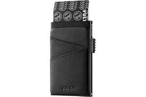 VULKIT Pop up Wallet Credit Card Holder with Extra Leather Slots RFID Blocking Slim Metal Card Case for Men or Women(Black)