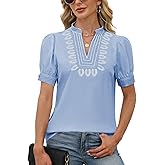CiCiBird Womens Dressy Casual Blouses Boho Embroidered Shirts Work Business Top Trendy Vacation Clothes