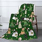 Cute Christmas Cat Throw Blanket Cozy Fluffy Plush Blanket Soft Flannel Throw Blanket for Kids Men Women Gift Sofa Bed Couch 50"x40" Christmas