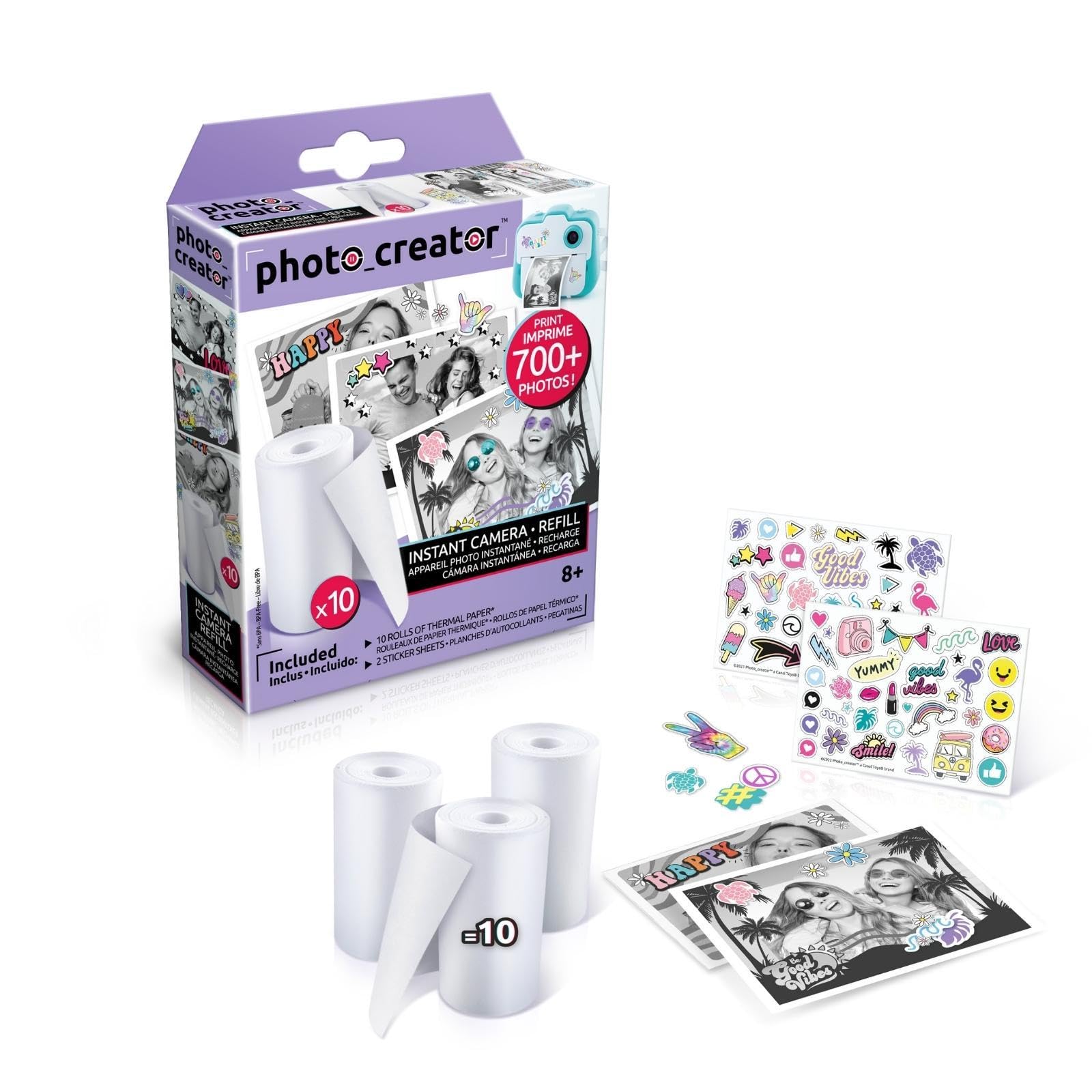 Photo Creator Instant Camera Refill 10 Pack, Photo Creator, Over 700 Prints, Instantly Dry, Personalise Prints with Cool Stickers!, White (CLK 005)