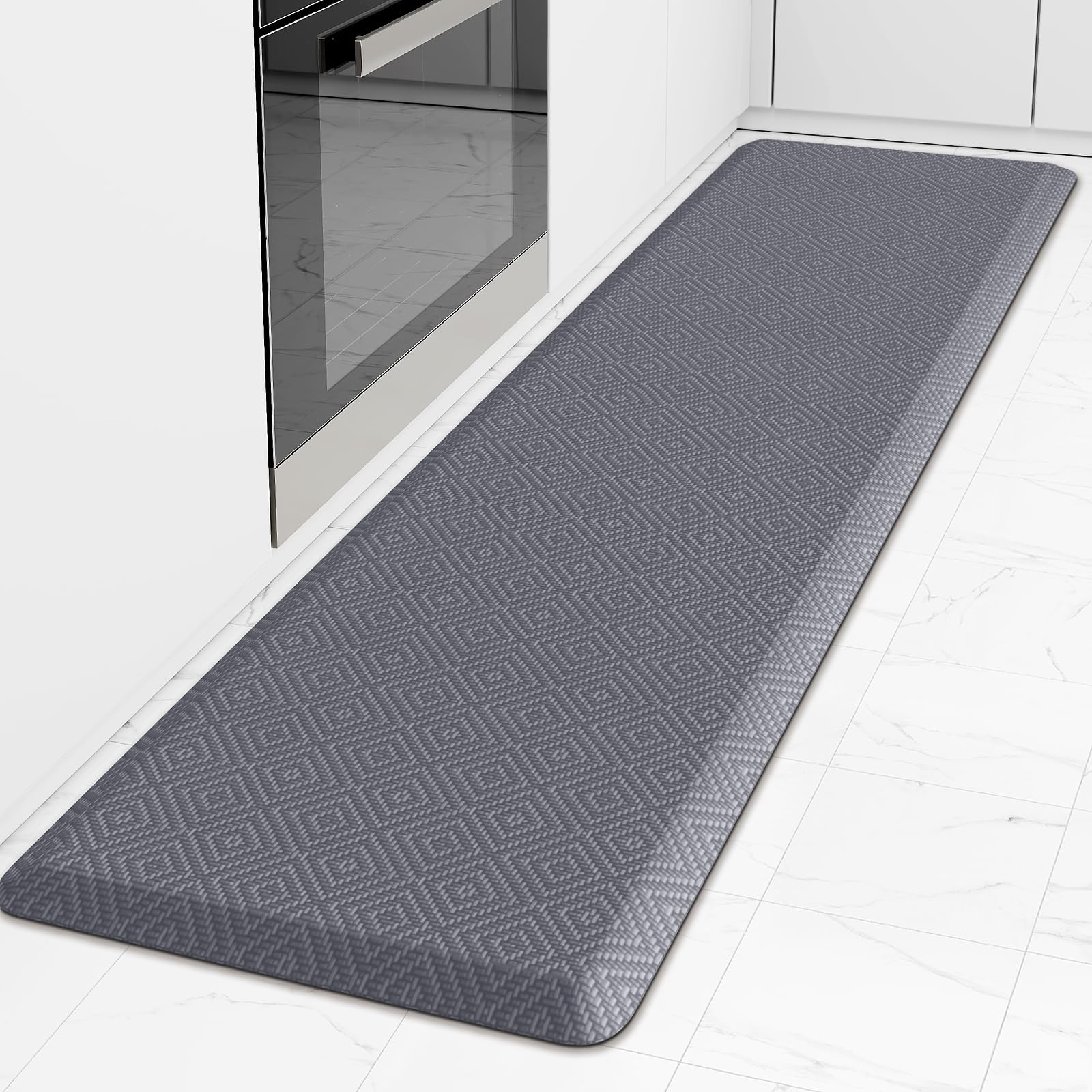 Mattitude Kitchen Mat Cushioned Anti-Fatigue Floor Mat Waterproof Non-Slip Mats and Rugs Standing and Comfort Desk Mats for House Sink Office Laundry (Light Grey, 17.3"x60") Image