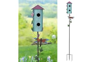 BAYN 57” Bird Houses Stake for Outside, Metal Wild Bird Feeder Double-Hole Birdhouse Stake with Cylinders Design Outdoor Decorations for Patio, Backyard, Garden