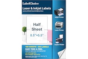 Labelchoice 100 Sheets 200 Labels Half Sheet Self Adhesive Shipping Labels for Laser & Inkjet Printers, 8.5" x 5.5" Shipping Mailing Labels, 2 per Page Shipping Labels, 5 1/2 x 8 1/2 Half Sheet Labels