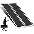 MOTORHOT 6ft Portable Wheelchair Ramp Non-Slip Aluminum Folding Handicap Home Steps Scooter Door Threshold Ramp for 6 inch -18 inch Step Heights 600 lbs Capacity 28in Wide Single Fold Ramp