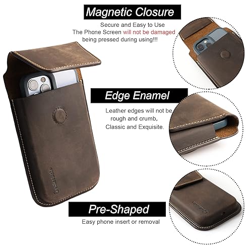 Gentlestache Leather Cell Phone Holster with Belt Clip, Flip Case