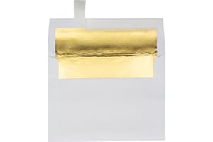 LUXPaper A7 Foil Lined Invitation Envelopes | Peel & Press | 5 1/4" x 7 1/4" | White w/Gold LUX Lining | 60lb. Text | 50 Qty