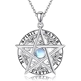 YFN Pentagram Pentacle Necklace Sterling Silver Pentagram Pentacle Moonstone Pendant Necklace Pagan Wiccan Jewelry for Women Men Gifts