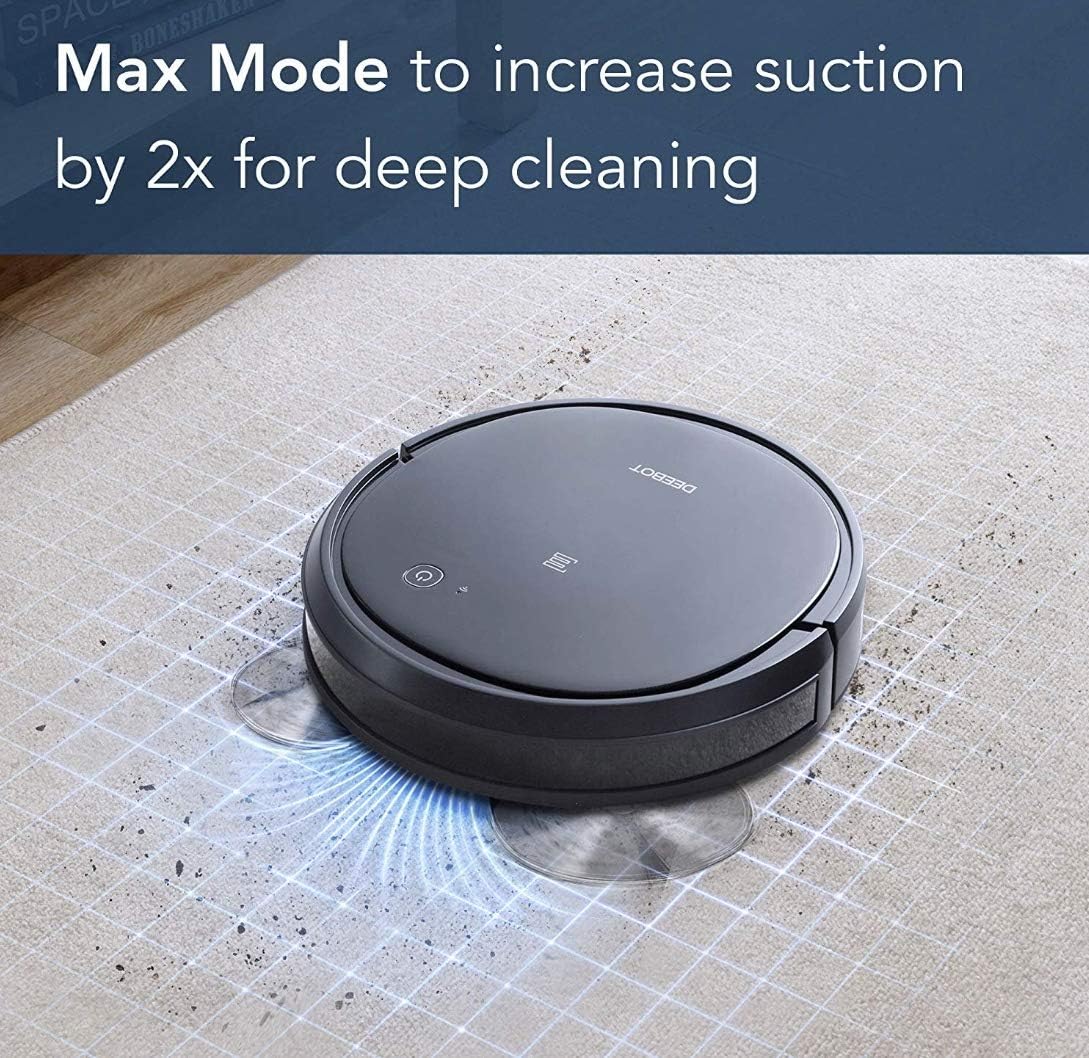 Ecovacs DEEBOT 500 Robot Vacuum Cleaner with Max Power Suction, Up to 110 min Runtime, Hard Floors and Carpets, Pet Hair, App Controls, Self-Charging, Quiet, Large, Black -