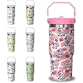30 oz Pink Cow Tumbler with Handle and Flip Straw, Stainless Steel Insulated Cup with Lid and Straw,Travel Coffee Mug Water Bottle,Christmas Birthday Mothers Day Gifts for Women Animal Lovers