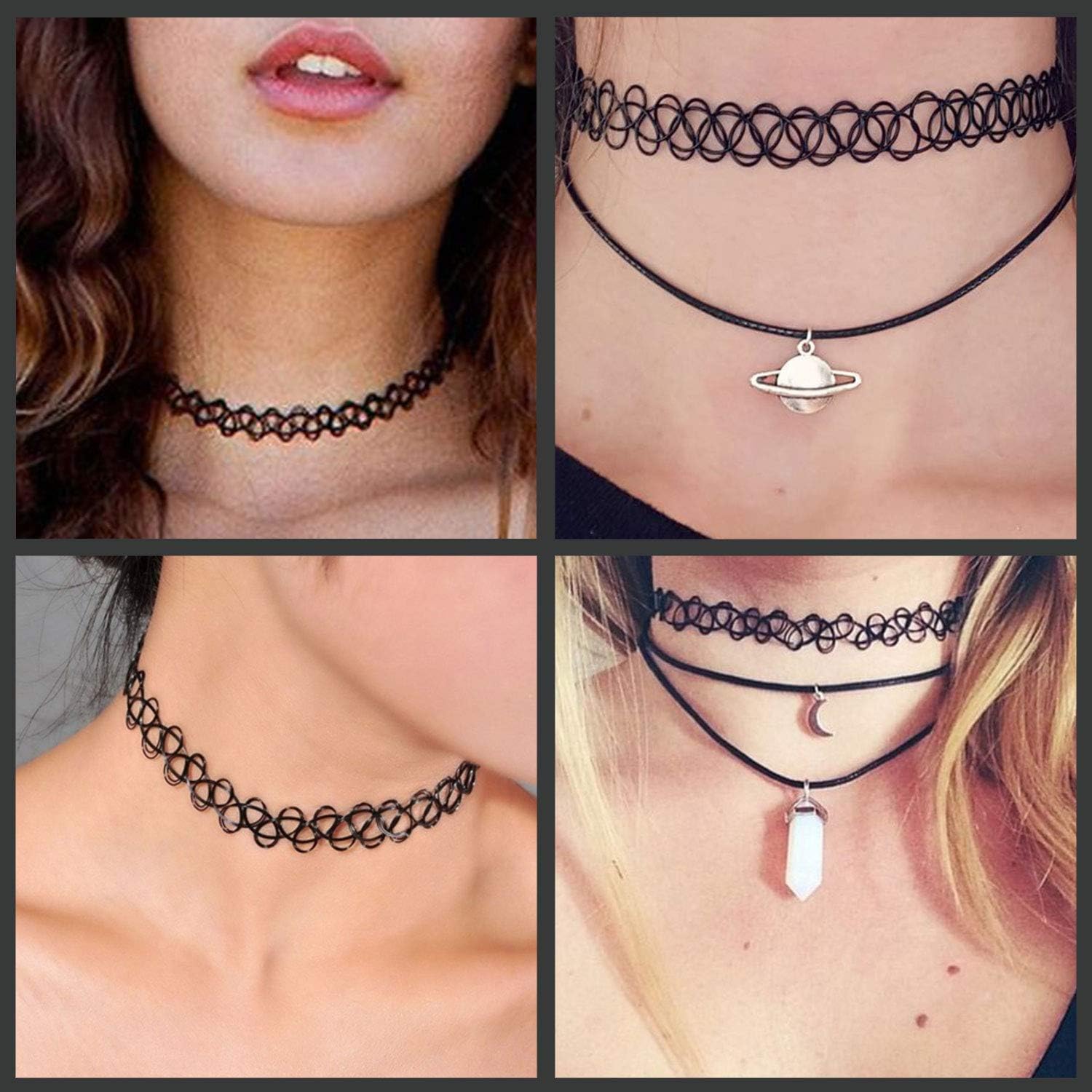 BodyJ4You 12PC Choker Necklace Set Henna Tattoo Stretch Elastic All Black Women Girl Gift Pack: Jewelry