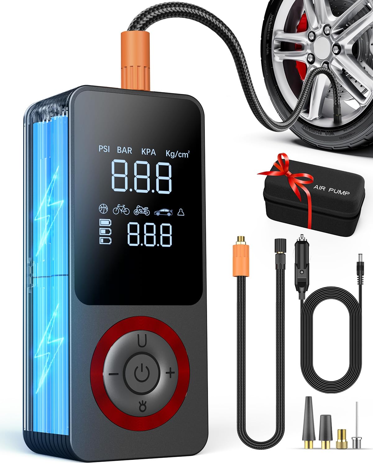 Cordless Tire Inflator Portable Air Compressor, 150 PSI Air Pump with Rechargeable Battery, Tire Pressure Gauge, 12V Car Power Adapter, Smart Air Pump for Car, Motorcycle, Bike, Ball Image