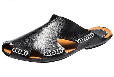 Ubasics Men S Leather Slip Aboard Slides Shoes Black 39 Amazon Co