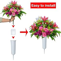 XONOR Artificial Cemetery Flowers with Vase, Set of