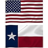 3x5 Ft Texas State and USA American Flags Combo Pack, State TX and US Embroidered Stars 210D Nylon Flag with Brass Grommets Vivid Color,for Outdoor and Indoor Use