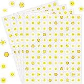 WANGHENG 2400 Pcs Small Stickers for Kids,Mini Sun Sticker Cute Smile Face Paper Decals 10 Designs Yellow Self-Adhesive Stickers for Summer Party Envelopes Scrapbook Gifts DIY Supplies,0.5in(Sun)