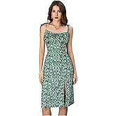 WDIRARA Women's Floral Print Tie Shoulder Split Thigh Sleeveless Boho Cami Dress