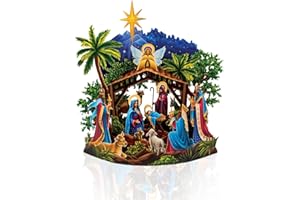 Freshcut Paper Pop Up Christmas Cards, 15 Inch Starlit Nativity, Pop Up 3D Greeting Cards, Paper Nativity Scene Decoration, Christmas Card, Holiday Card, Blank Notecard & Envelope