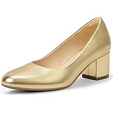 IDIFU IN2 Women's Pumps Closed Round Toe Low Block Chunky Heels Short Small Thick Heels Wedding Bridal Homecoming Work Prom Dress Shoes for Women Comfortable Cute Dressy Formal Classic Pumps Shoes