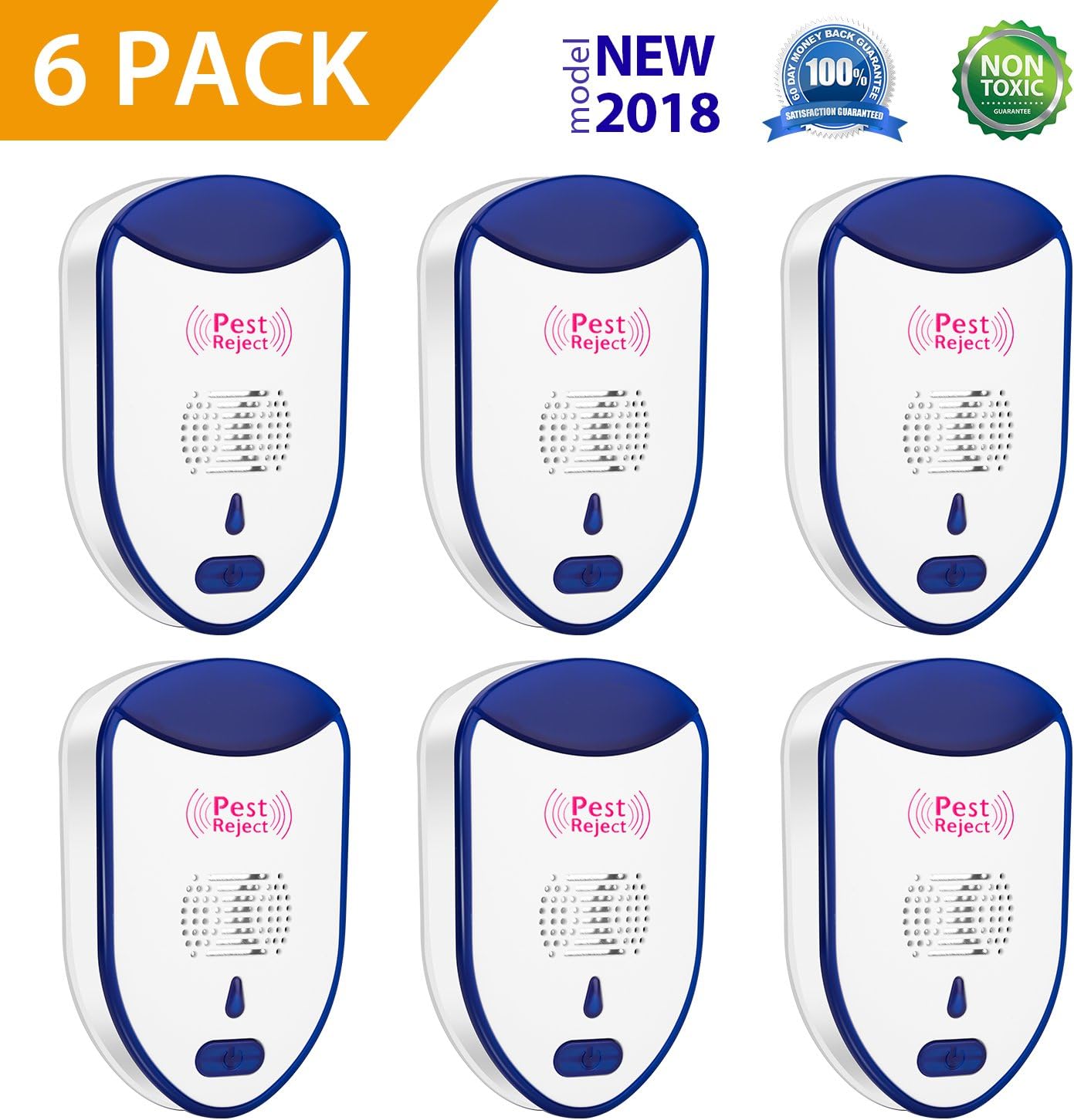 KUSOII Ultrasonic Pest Repeller Plug in Mouse Control Device Indoor Electronic Pest Repellent Kits Repels Mice, Rats, Roaches, Flies, Mosquitoes & Spiders Human & Pets Friendly (6 Pack)
