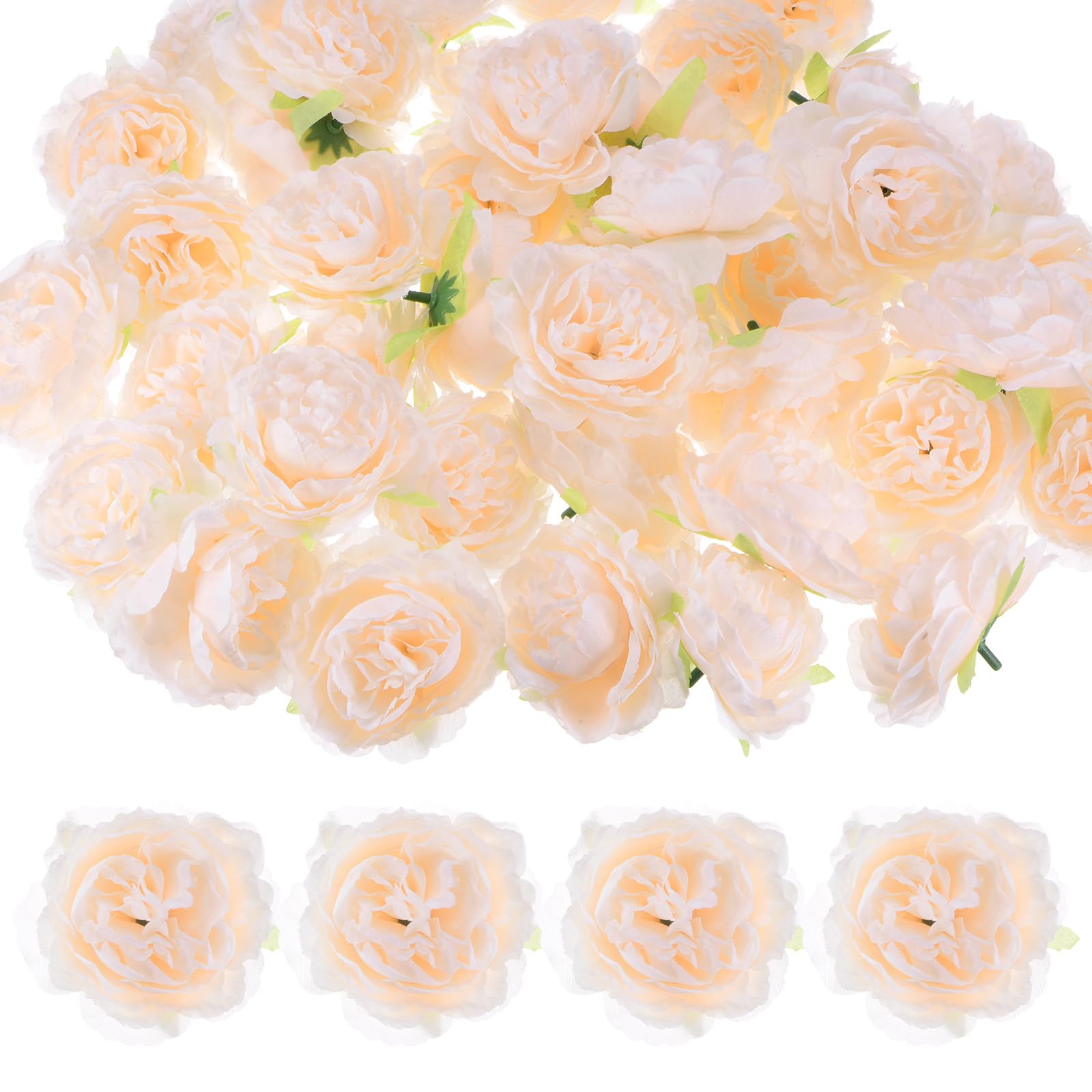 M METERXITY 40-Pack Artificial Flower Heads, 3.15 Inch Silk Faux Peony Head for Wedding/Bouquet/Party/Home Decorations, No Stem Fake Peonies Flowers [Champagne]