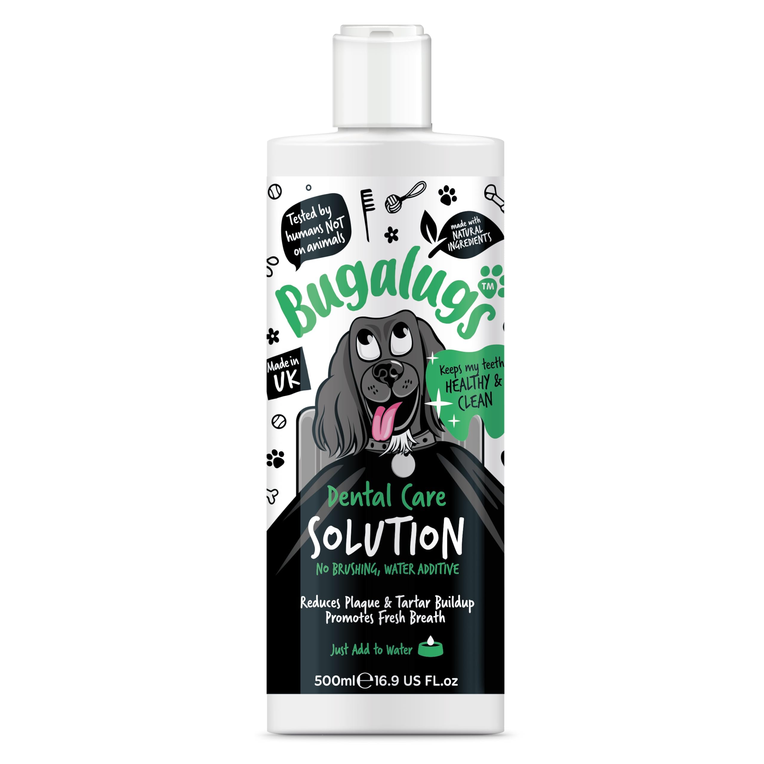 BUGALUGS Dog Breath Freshener Dental Care Water Additive. Clean Teeth, Healthy Gums & Fresh Breath - Natural Dog plaque remover & tartar remover for teeth - No Brushing Needed 500ml