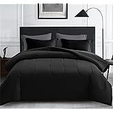 Maple&Stone Oversized Queen Comforter Sets 7 Pieces Bed in a Bag - Down Alternative Bed Set with Comforter, Sheets, Pillowcases & Shams, All Season Lightweight Bedding Set (Black,98x98)