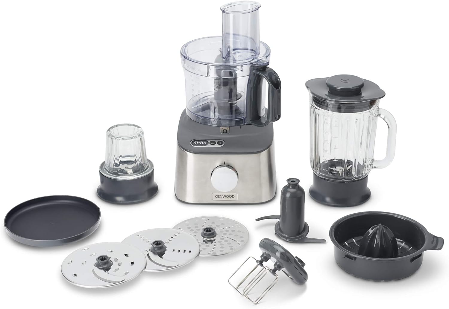 Kenwood Multipro Compact+ FDM313SS Kompakt-Küchenmaschine, 2,1 Liter, inkl. Integrierte Waage, Edelstahl Messer, 3 Arbeitsscheiben und 6 weitere Zubehör-Teile, Metallgehäuse, 800 Watt, silber