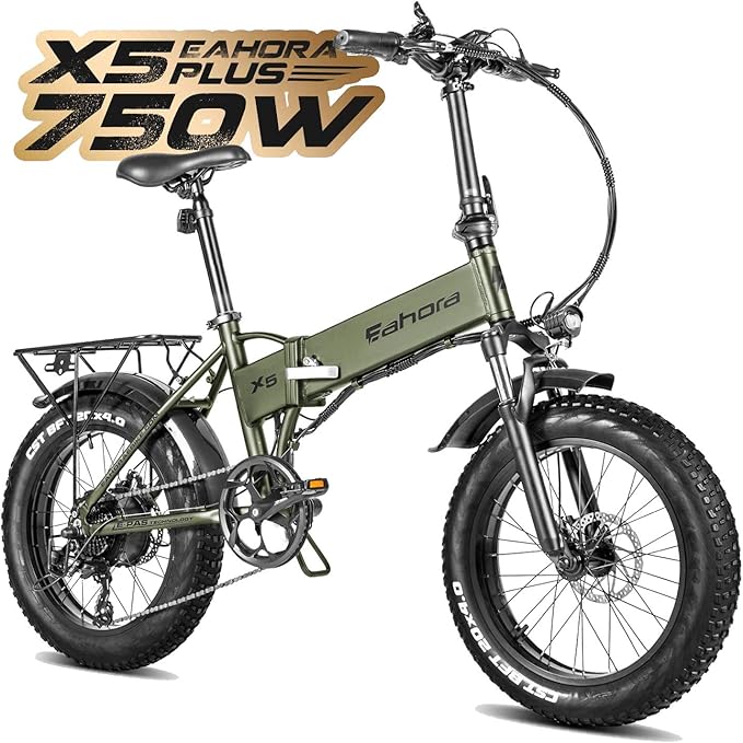 eAhora X5 Plus 750W Fat Tire Folding Electric Bicycle 20Inch 4.0 Electric Bikes for Adults, 48V 10.4Ah Cruise Control Beach Snow Commute EBikes Front Suspension E-TECH Power Recharge System 7 Speed