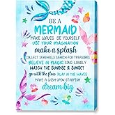JANLAN Mermaid Wall Art for Girls Room,Inspirational Wall Decor for Kids,Teen Girl Room Canvas Wall Decor
