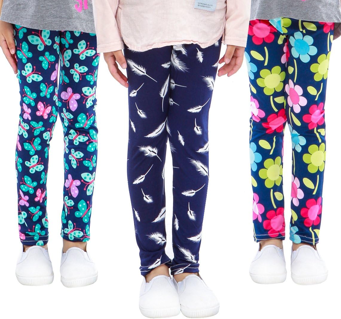 3-Pack Printing Flower Girl Leggings Kids Classic Pants 4-13Y