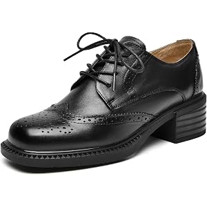BEAU TODAY Oxford Shoes for Women, Genuine Leather Lace Up Platform Oxfords, Women's Vintage Brogue Cap Toe Oxfords, Comforta