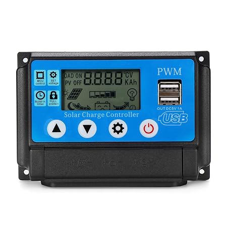 SunElect18 60A PWM Solar Charge Controller Battery Regulator with LCD Display (Blue)