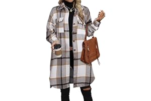 NIeyook Plaid Shacket Jacket Women Button Down Long Flannel Shirt Fall Oversized Jackets Casual Shaket Lapel Winter Coats