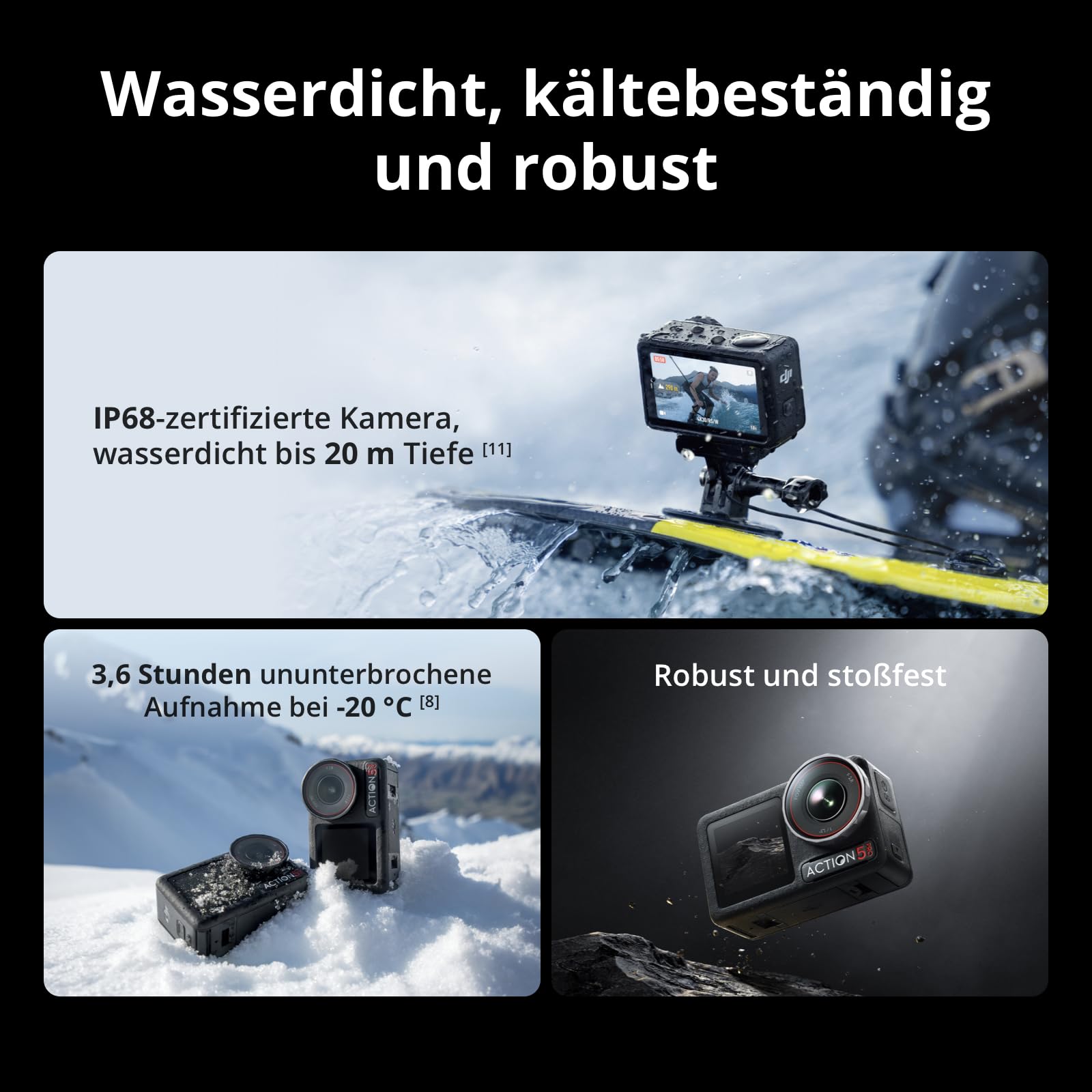 DJI Osmo Action 5 Pro Essential Combo, Action Cam 4K mit 1/1,3" Sensor, 4K/120fps Videokamera, Motivverfolgung, Stabilisierung, Kamera Dual OLED Touchscreens, Unterwasserkamera Ideal für Sport, Vlog 3