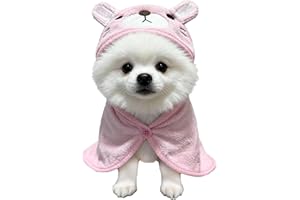 IOICYBF Dog Hooded Bathrobe Towel, Fast Drying Bath Towel Absorbent Warm Blanket Pink S