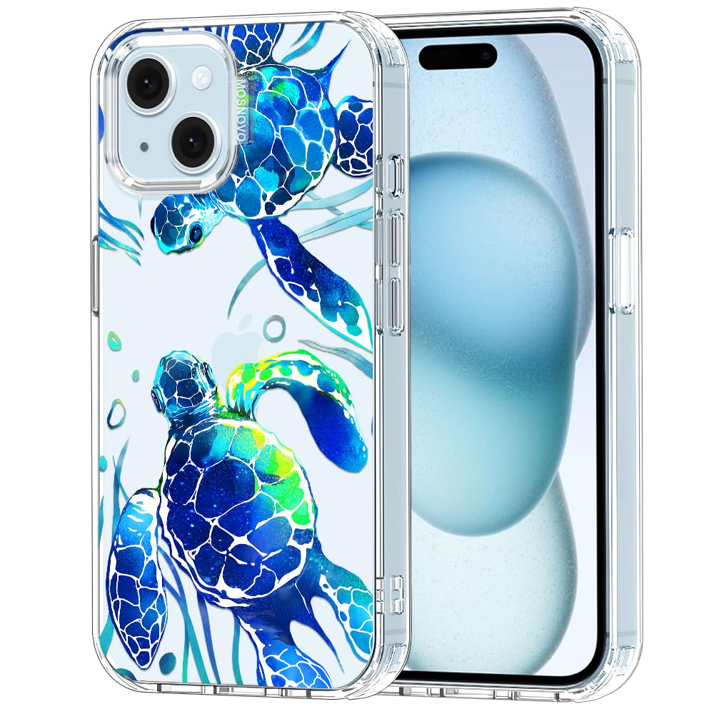 MOSNOVO Case for iPhone 15 Plus/ 14 Plus [Buffertech 6.6ft Military-Grade Drop Protection] [Anti Peel Off Tech] Clear TPU Bumper Phone Case Cover Design - Sea Turtles — image 1