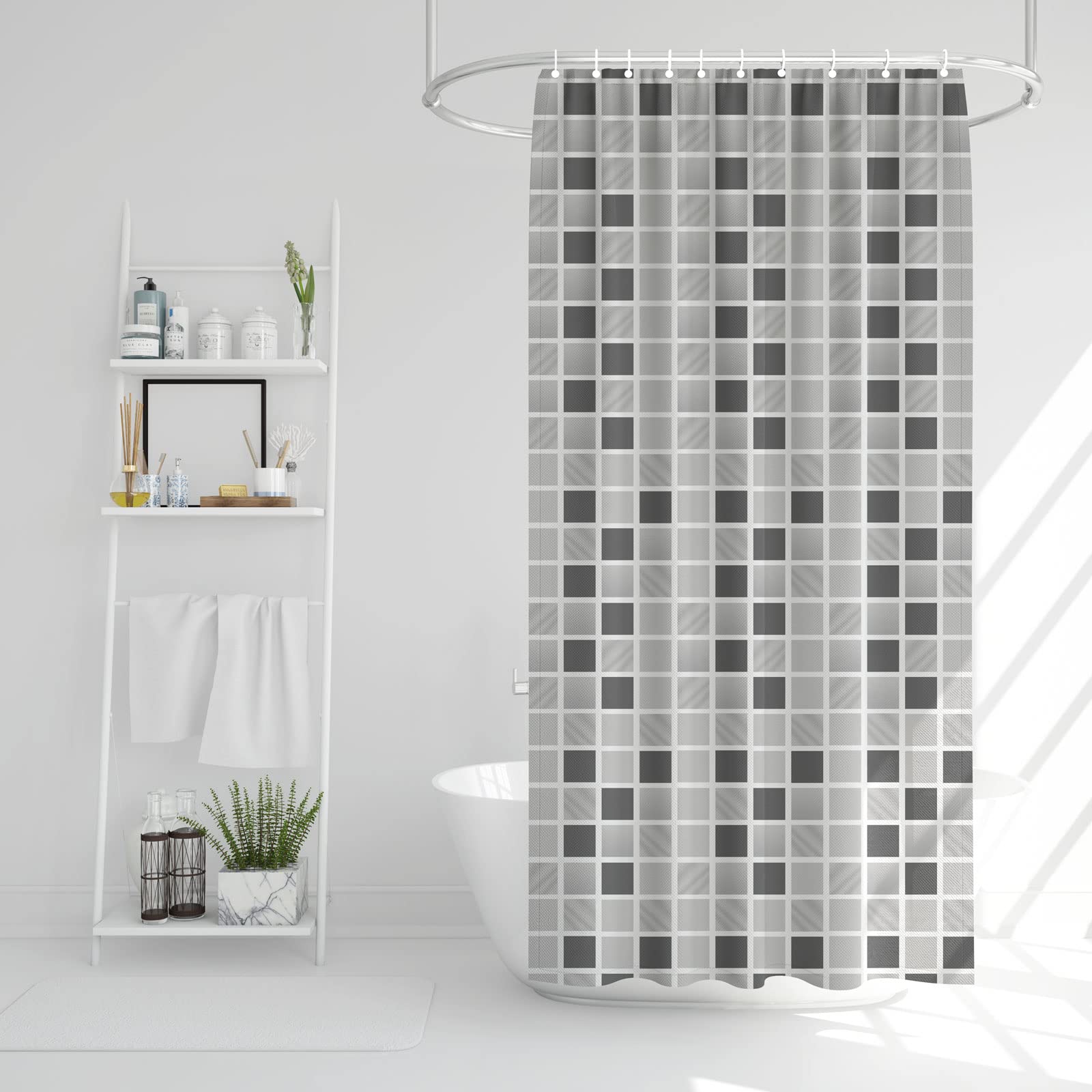 EKNA Bath Curtain - Shower Curtain 180 x 180 cm Anti-Mould - Checked Curtain - Various Patterns in Various Sizes (Squares, 180 x 180 cm)