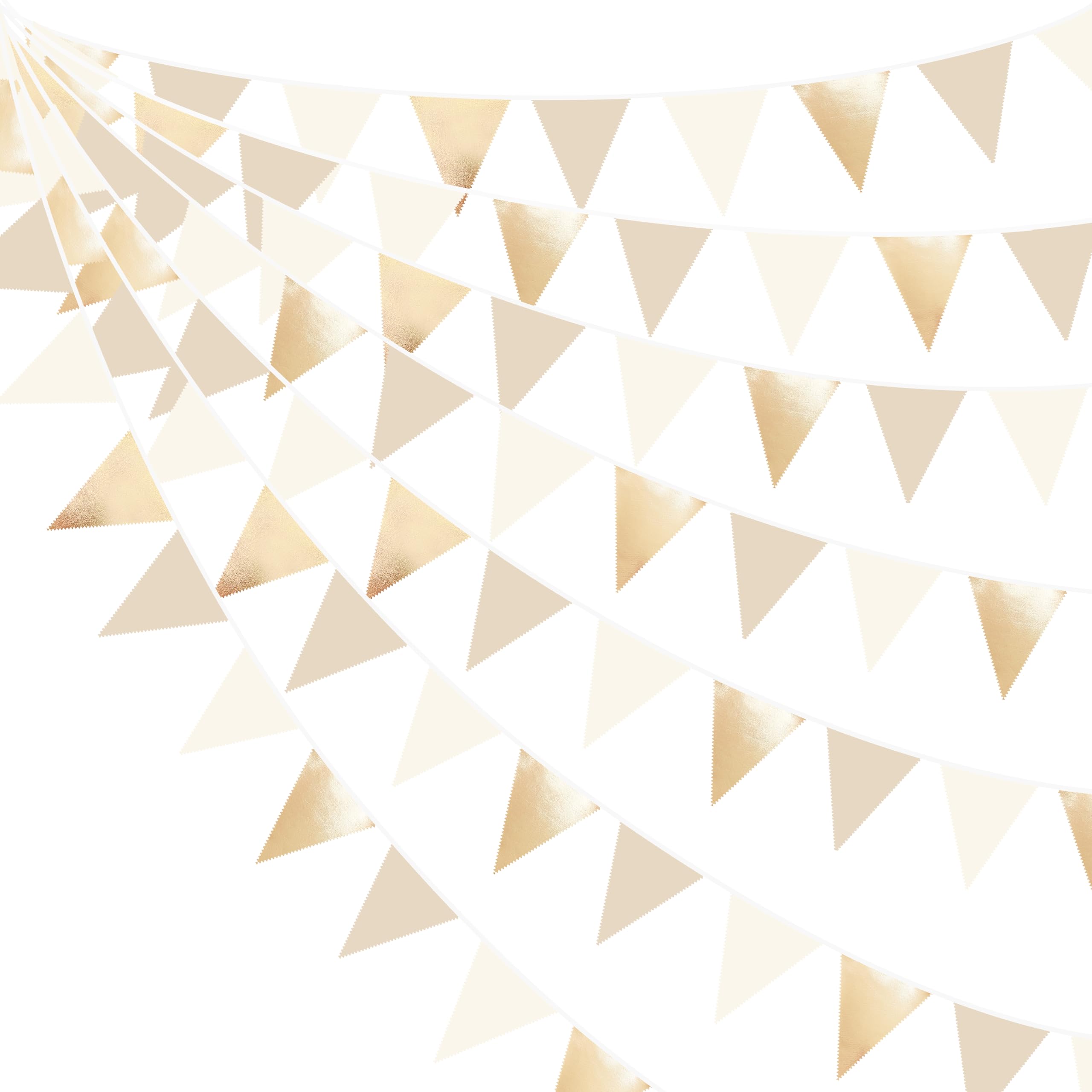 Photo 1 of 32Ft Champagne Gold Party Decorations Metallic Champagne Gold Beige Fabrci Pennant Banner Triangle Flag Garland Streamers for Birthday Anniversary Wedding Baby Bridal Shower Martini Party Supplies